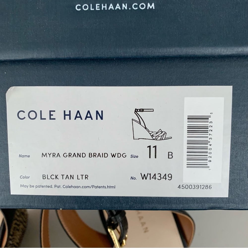 Cole Haan Myra Grand Wedge Sandals Women’s US 11 M Braided Black/Tan Leather NEW - Picture 8 of 8